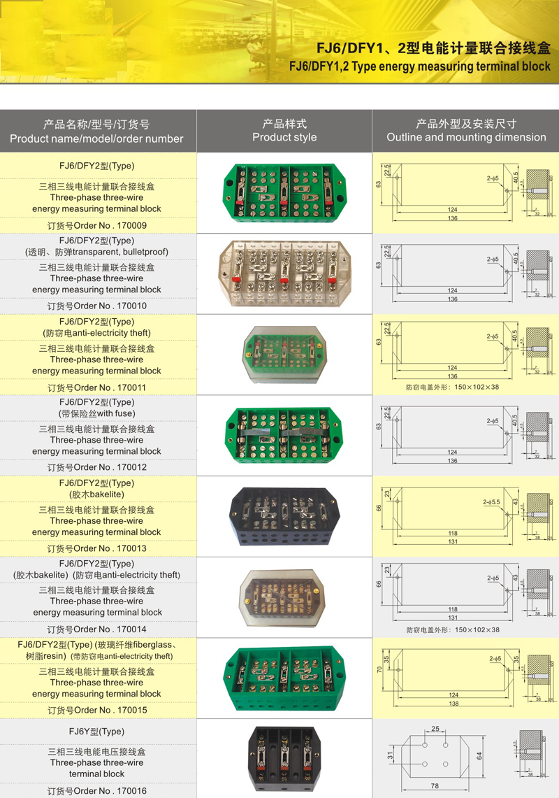 FJ6/DFY1,2 type Enclosed Power Distribution Test Terminal Block for energy measuring