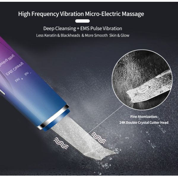 Ultrasonic Ion Therapy Vibrating Facial Scrubber Skin Clean Peeling Warm Scraper