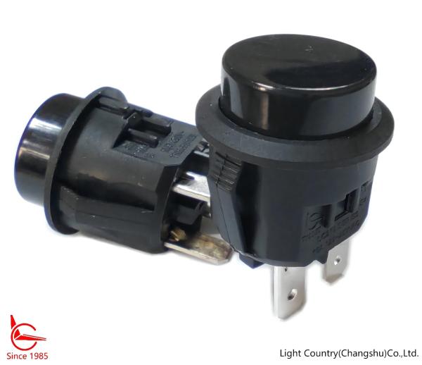 Quality Taiwan Light Country Round Push Button Switch, LC210, Φ20, ON-OFF, Black, 10A/16A 125V/250V for sale