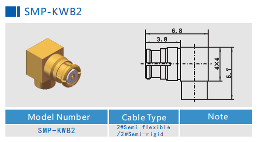 SMP Female Socket Angled RF Coaxial Connector for Flexible Inner Conductor