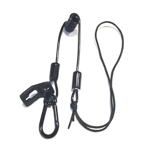 Quality 3CM Black Short Spiral Safety Tether Lanyard With Carabiner And String Loop for sale