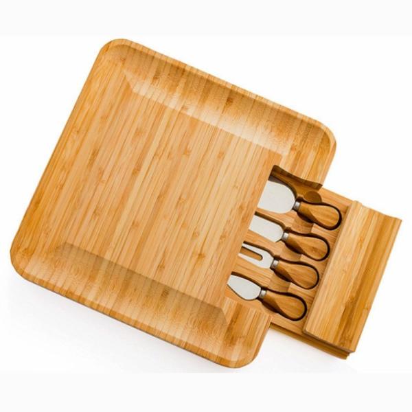 Quality Custom Logo Rectangle Bamboo Meat Charcuterie Cheese Board with Knives Durable Knives for sale