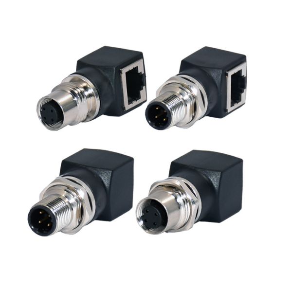 90 Degree 4Pins M12 To RJ45 Waterproof Connector / M12 A Coded Female Connector