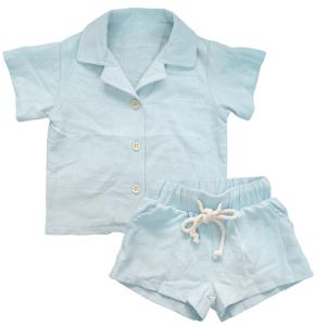 Buy cheap Customized Kids Button Down Top Drawstring Shorts Slim Fit 2 PCS Lounge Wear Summer Daily Dressing product