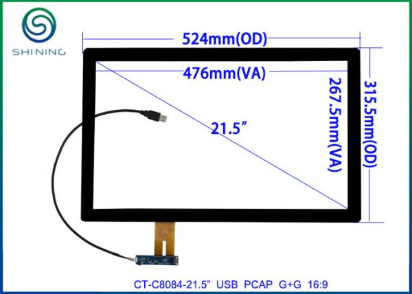 Quality 16:9 Custom Capacitive Touch Panel Screen 21.5" Projected Capacitive For Kiosks for sale