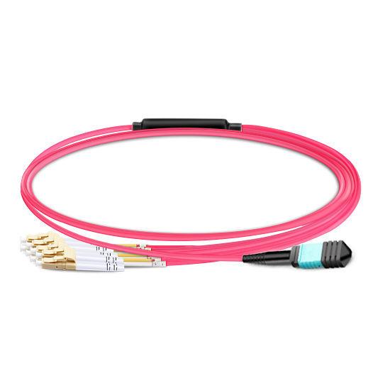 Quality 3m (10ft) MPO Female to 4 LC UPC Duplex OM4 50/125 Multimode Fiber Breakout Cable, 8 Fibers Type B, Elite, LSZH, Aqua/Vi for sale