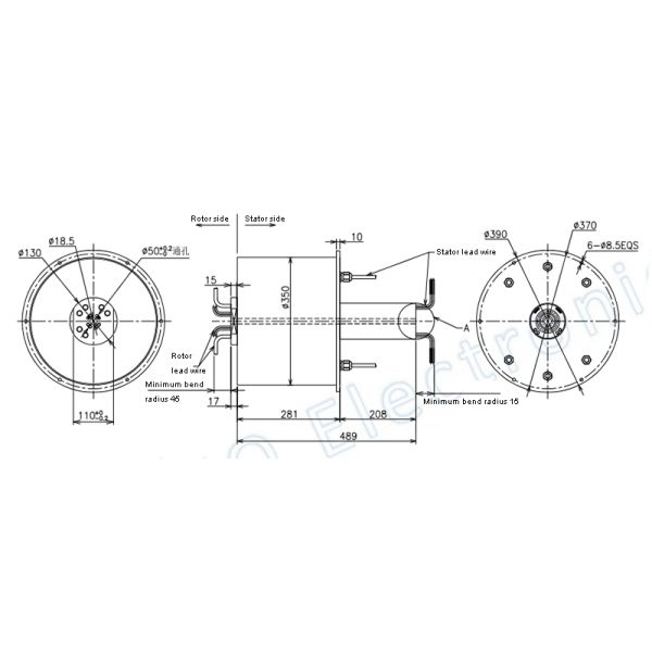 4X1000M Ethernet Slip Ring Large Size 350mm High Voltage 800V
