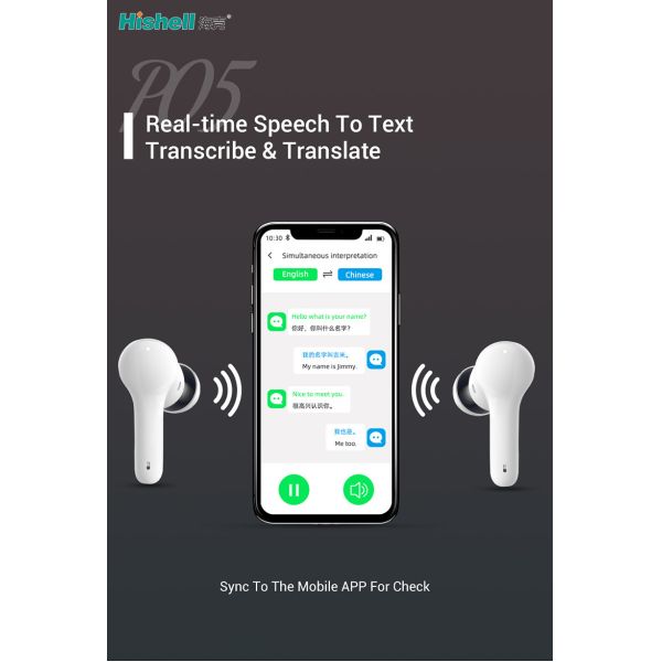 Cordless TWS Bluetooth Language Translator Earpiece IPX5 With Charging Box M6