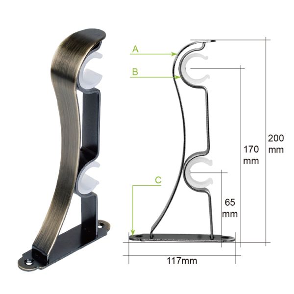 Stainless Steel Extendable Double Curtain Pole Brackets