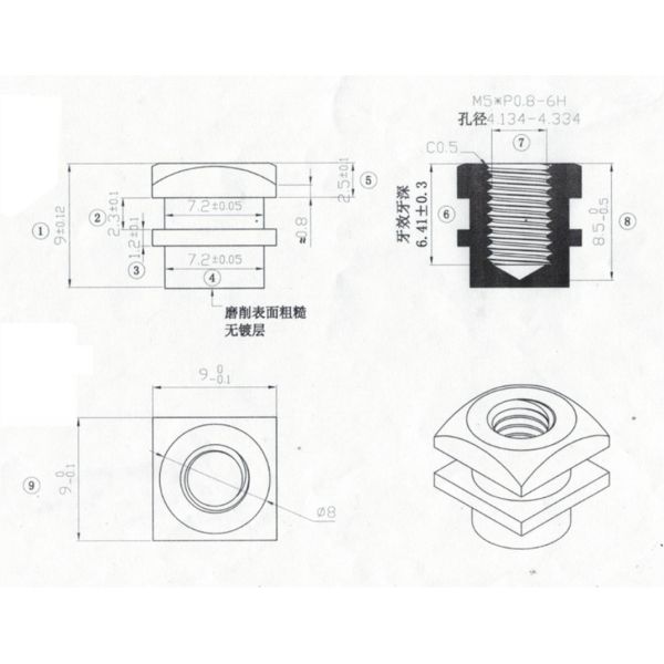 Hpb54-1 9mm M5 Thumb Nut Square Mounting Brass Knurled Nut Customized