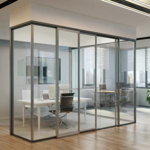 China Dividers Aluminium Frame Sliding Double Glazed Office Glass Partition Wall on sale