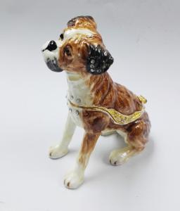 Bejeweled Home Decoration Dog metal trinket box Enamel Pewter Alloy Dog design metal trinket box