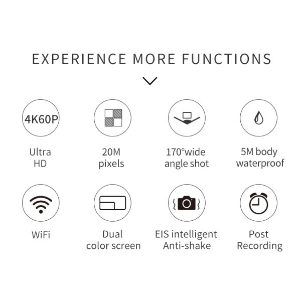 4k Icatch Anti Shake Action Camera 1350mAh Waterproof Wifi