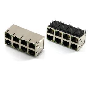 China Cat6 Multi Port 2x4 Ports RJ45 PCB Connector Ethernet Jack Female Panel Mount on sale