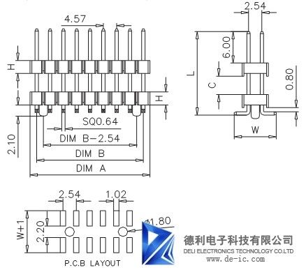 2.54MM Male Pin Header Connector , Vertical Through Hole PCB Pin Header