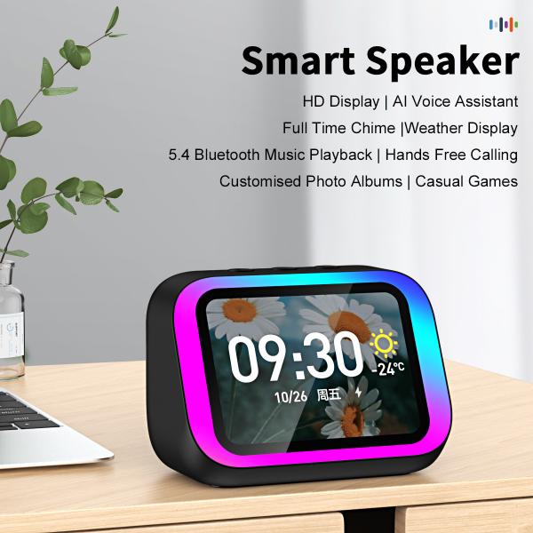 Quality Intelligent Large Screen Bluetooth  Clock Screen Temperature Display Control Table Speaker FM for sale