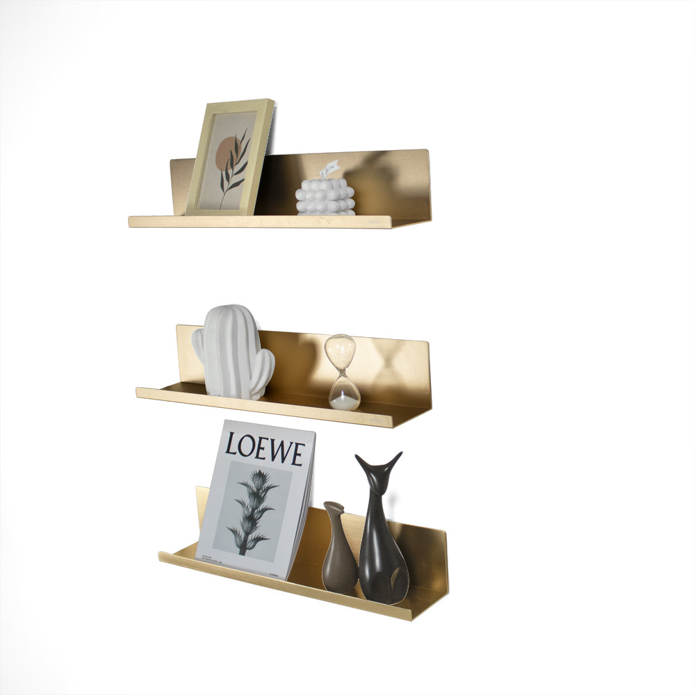 Aluminum L Shaped Wall Mounted Shelves ODM Gold Metal Floating Shelves
