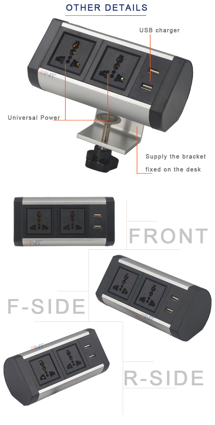 Without cutting on desk switch outlet clamp on table socket with usb