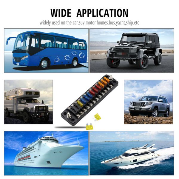 12Way Blade ATC Fuse Automotive Marine Panel With Negative Bus Waterproof Protection Cover 12v Circuits Atc Ato Blade Fuse Block