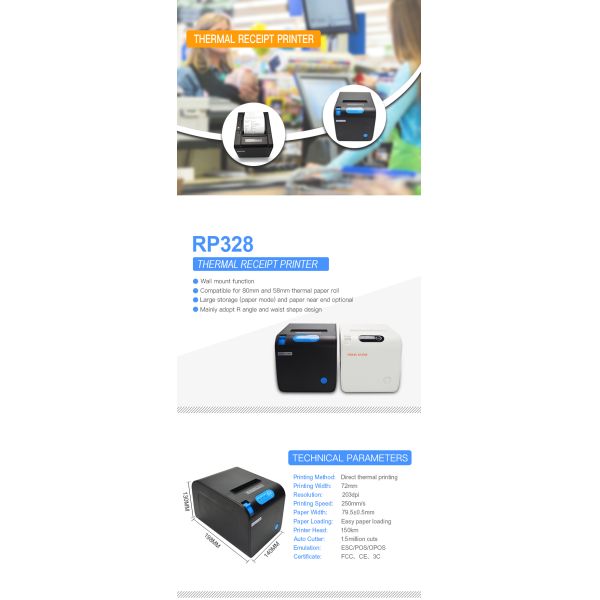 Portable Android 80mm Thermal Printer RP328 Bluetooth Receipt Printer For Retail