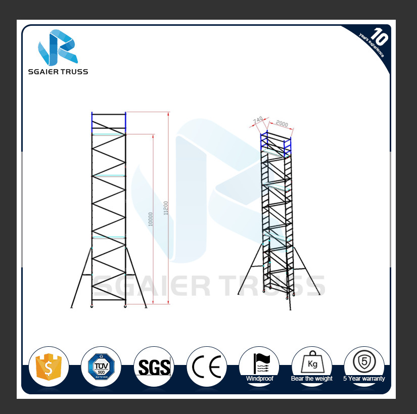 8m Height Folding Scaffold Ladder , Lightweight Aluminum Scaffold Platform