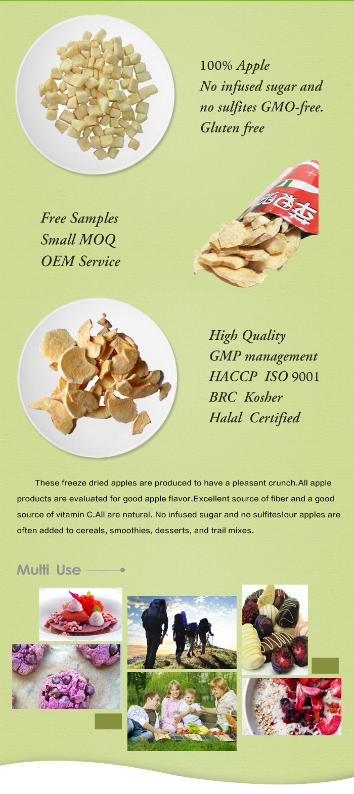 New products 2016 Hot snack freeze dried fuji apple chips with free sample