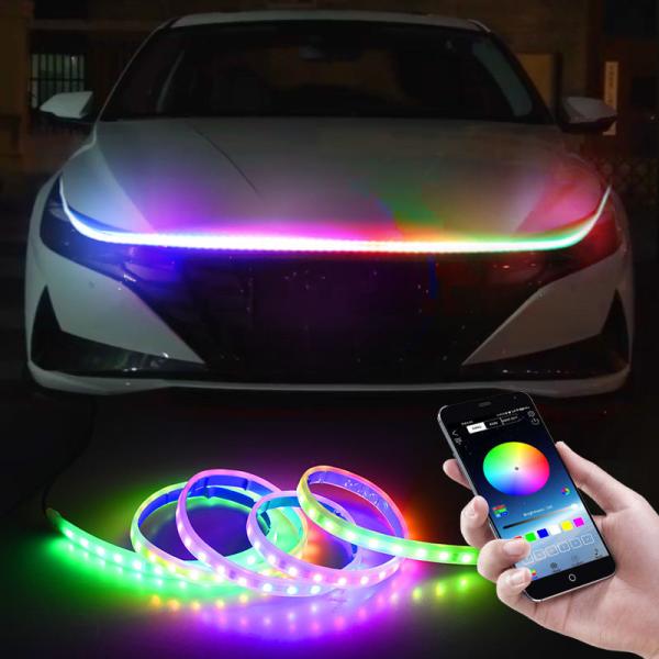 Quality Flexible 12V Led Car Hood Lights Strip Auto Engine Cover Atmosphere Daytime Running Light for sale