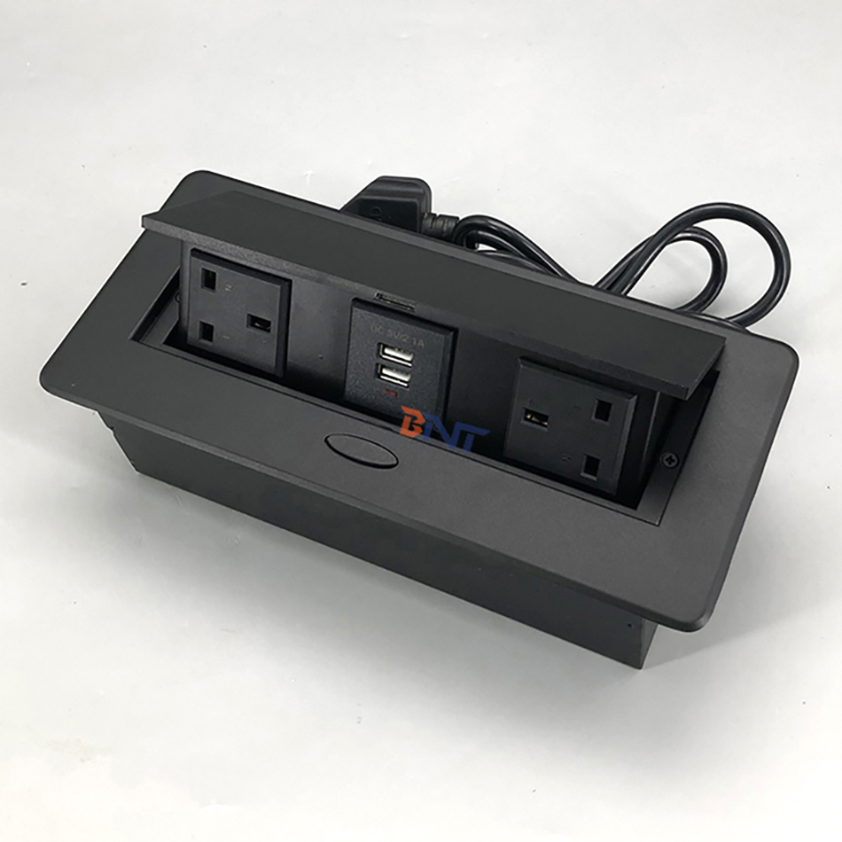 British power pop up from table hidden desktop power outlet with usb