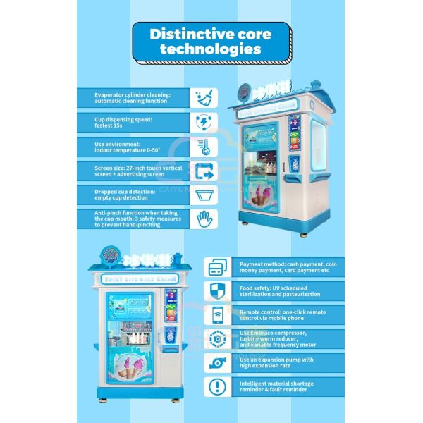 21.5 Inch Screen Automatic Soft Ice Cream Robot Vending Machine