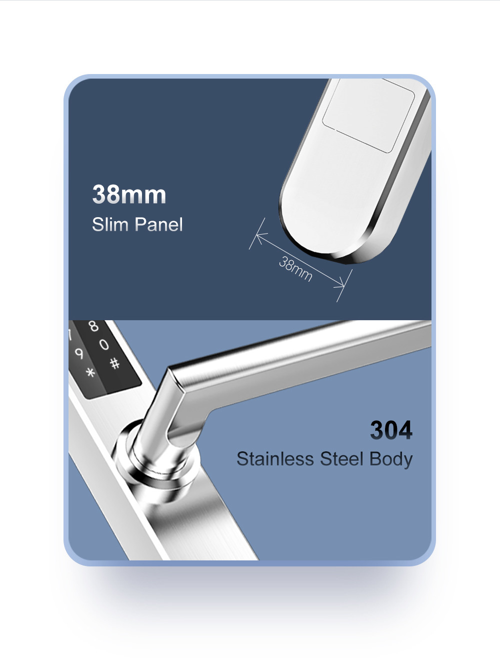 WiFi APP Access Bluetooth Door Lock Thumbprint Door Lock 38mm Width Slim Panel Silver Color