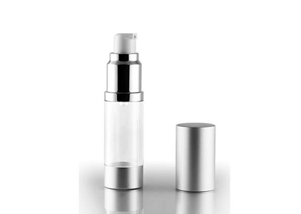 Quality Empty Silver Airless Cosmetic Bottles Slender Styles Soap Cream Packaging for sale