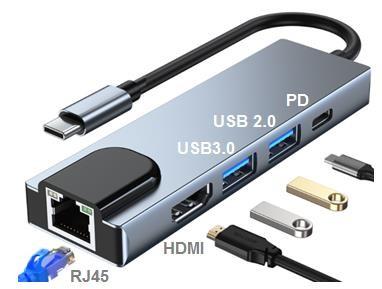 Quality 5 In 1 USB C Hub HDMI 4K RJ45 Ethernet PD Type C USB 3.0 USB 2.0 for sale