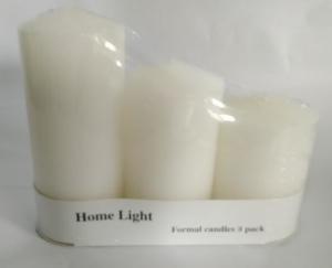 Buy cheap 3pk white pillar candle packed into paper tray,then whole set be shrinked product