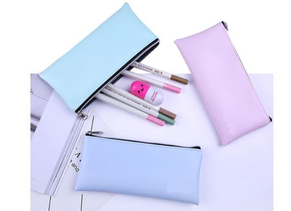 Quality Plain color student pen bag female simple large capacity PU handbag makeup bag for sale