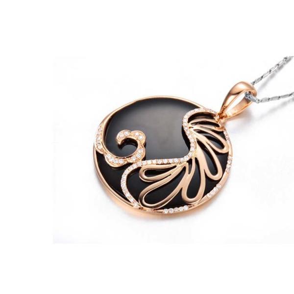 Quality 18K Rose Gold  Black Onyx  Diamonds Fastener Charm Necklace (GDN003) for sale