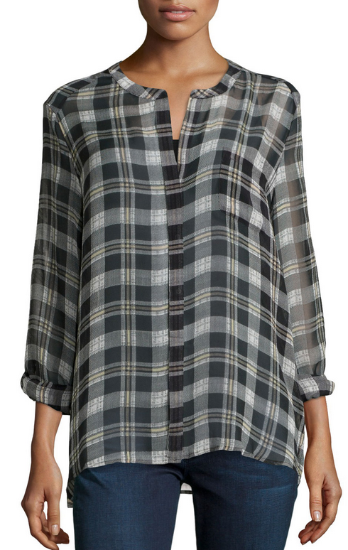 Plaid-Print Chiffon Blouse
