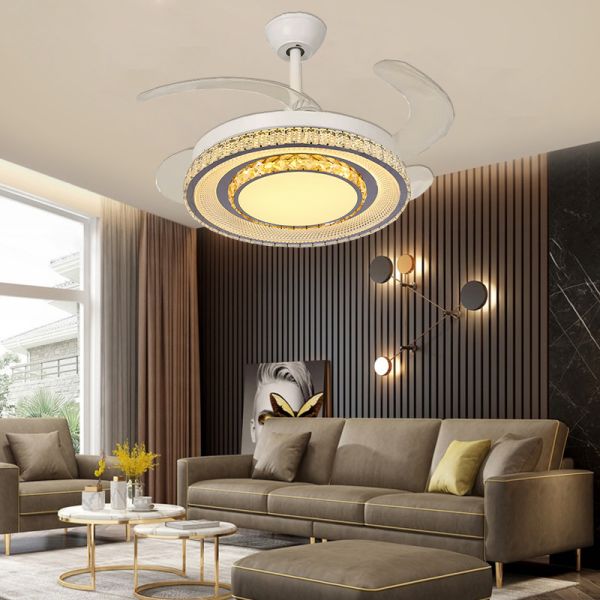 Smart Control Foldable Blade Fan Ceiling Fans With Lights And Retractable Blades