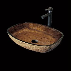 China Glass Bathroom Rectangular Vessel Sinks And Hand Drawing Wood Color on sale