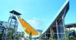 Banana Shape Water Park Slide Multicolour 12 Meters Pendulum Water Slide