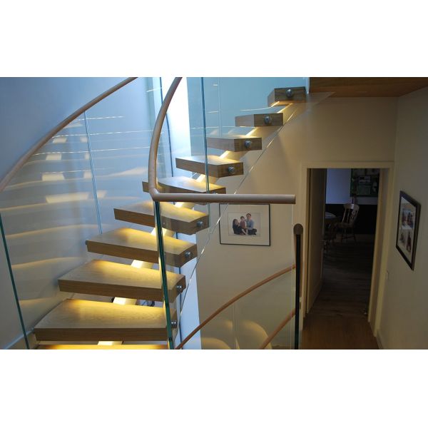 316ss Indoor Building Curved Stairs Tempered Glass Railing Top Handrail Customized