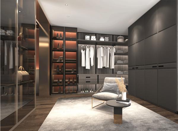 Quality Modern Glass Door Wardrobe Dark Color 2.4m Height U Shape With Table for sale