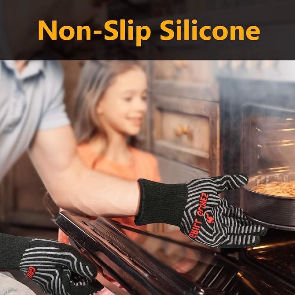 1800°F Extreme Heat Resistant Silicone Non-Slip Oven Gloves, Barbecue, Cooking, Baking Kitchen Gloves
