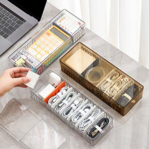 China 8 Grids Clear Transparent Plastic Desk Cable Organizer Space Saving Durable Cable Storage Box Set for Desktop TV Storage on sale