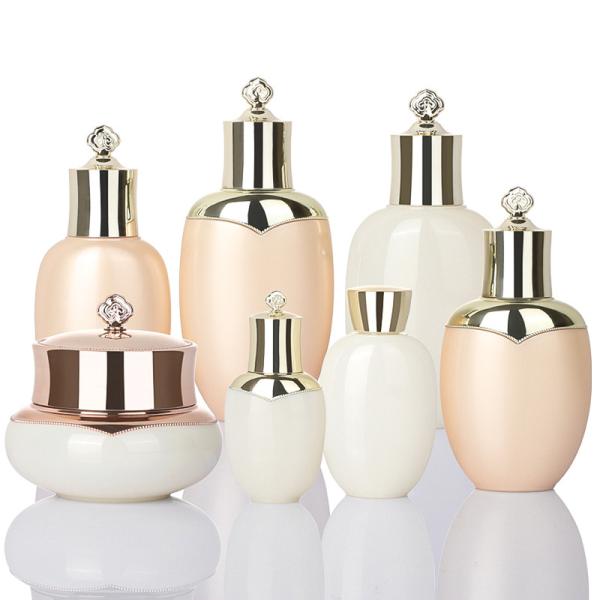 Quality Luxury Gold Unique 50ml Face Cream Jar 100ml 120ml 150ml Toner Lotion Bottle Skincare Suit Packaging for sale