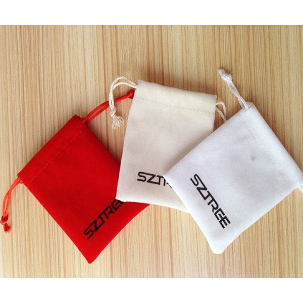 Custom Logo Printed Natural Velvet Drawstring Jewelry Pouch