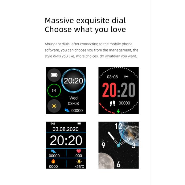 1.75 Inch Waterproof Fitness Watch Heart Rate Monitoring Pill Reminder