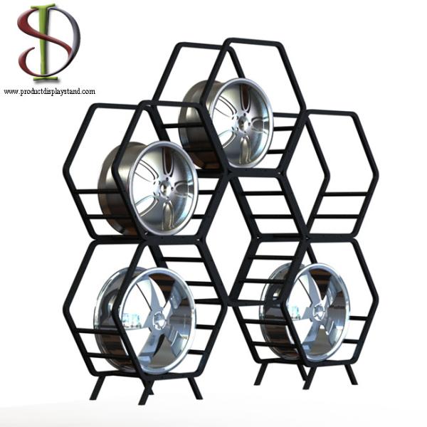Quality Metal Tube Frame Tyre Storage Rack Combined Hexagon Shape for sale