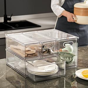 China Transparent Various Designs Freezer Bins Refrigerator Organizer Drawer Storage Box with Handle on sale
