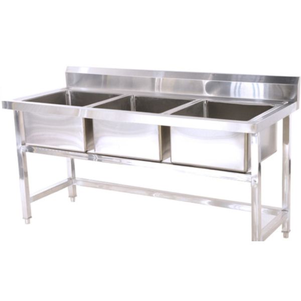 Hotel Bar Kitchen Triple Stainless Steel Sink Stand 80cm 90cm 100cm