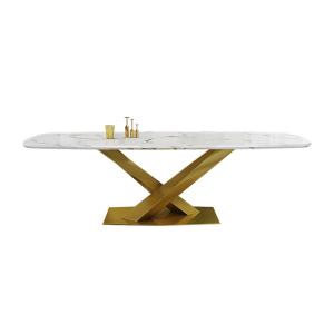China Stainless Steel Legs Marble Extending Dining Table on sale